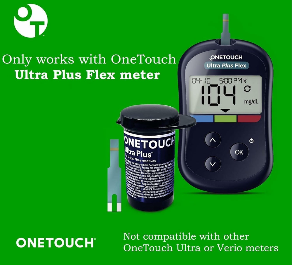 OneTouch Ultra Plus test strips require a small blood sample for readings