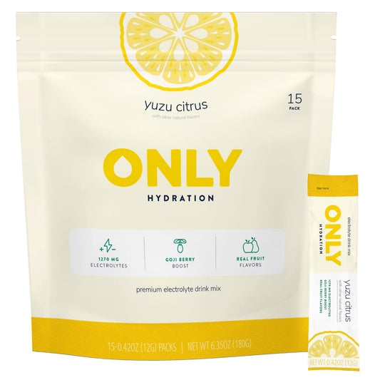 ONLY Hydration yuzu citrus packet showing premium electrolyte blend for quick hydration