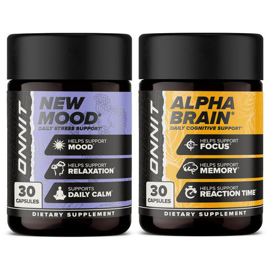 ONNIT Alpha Brain bottle front for focused, clear thinking.