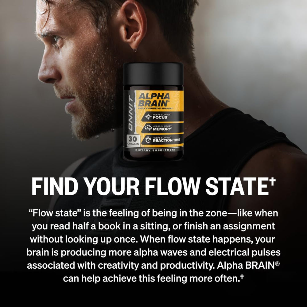 ONNIT Alpha Brain capsules close-up highlighting memory and focus support.