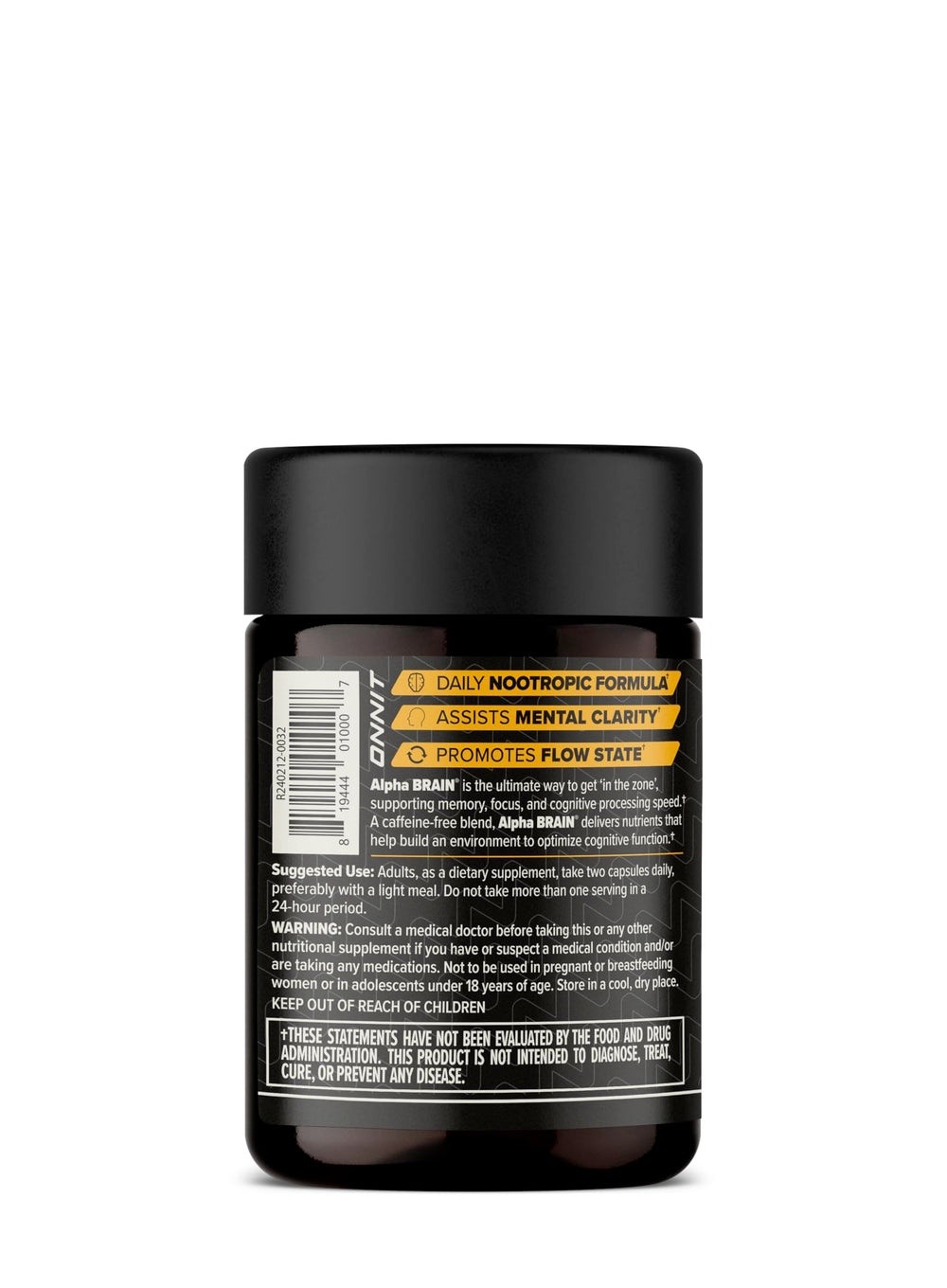 ONNIT Alpha Brain ingredients panel featuring L-theanine and Alpha GPC
