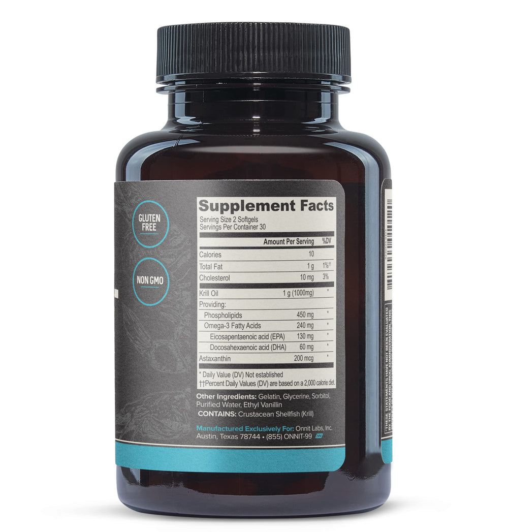 ONNIT Antarctic Krill Oil capsule closeup highlights phospholipids and astaxanthin