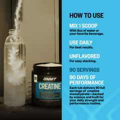 ONNIT Creatine Monohydrate powder texture shows fine, easy mixability.