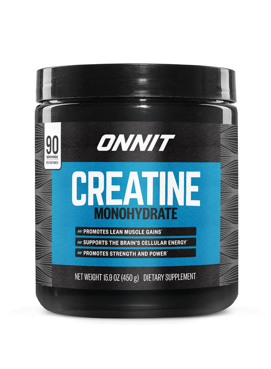 ONNIT Creatine Monohydrate unflavored bottle promotes steady strength and energy.
