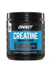 ONNIT Creatine Monohydrate unflavored bottle promotes steady strength and energy.