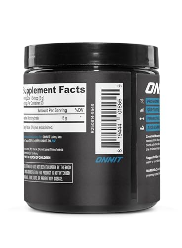 ONNIT Creatine Monohydrate unflavored label highlights keto-friendly, filler-free formula.