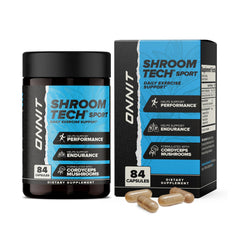 ONNIT Shroom Tech Sport bottle front shows compact daily energy support for workouts.