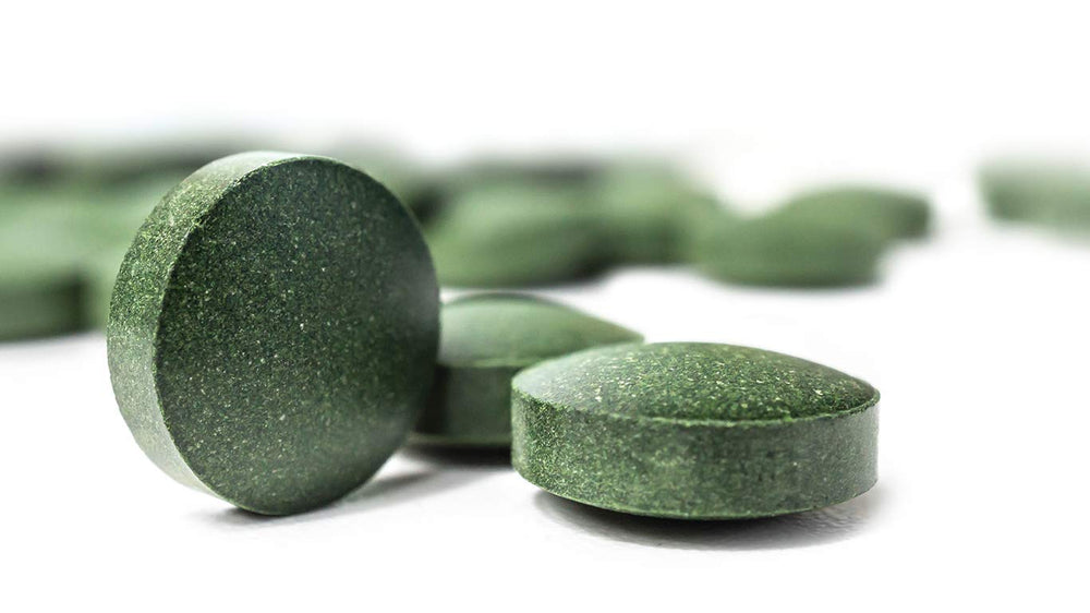 Close-up of ontargetliving spirulina-chlorella bottle