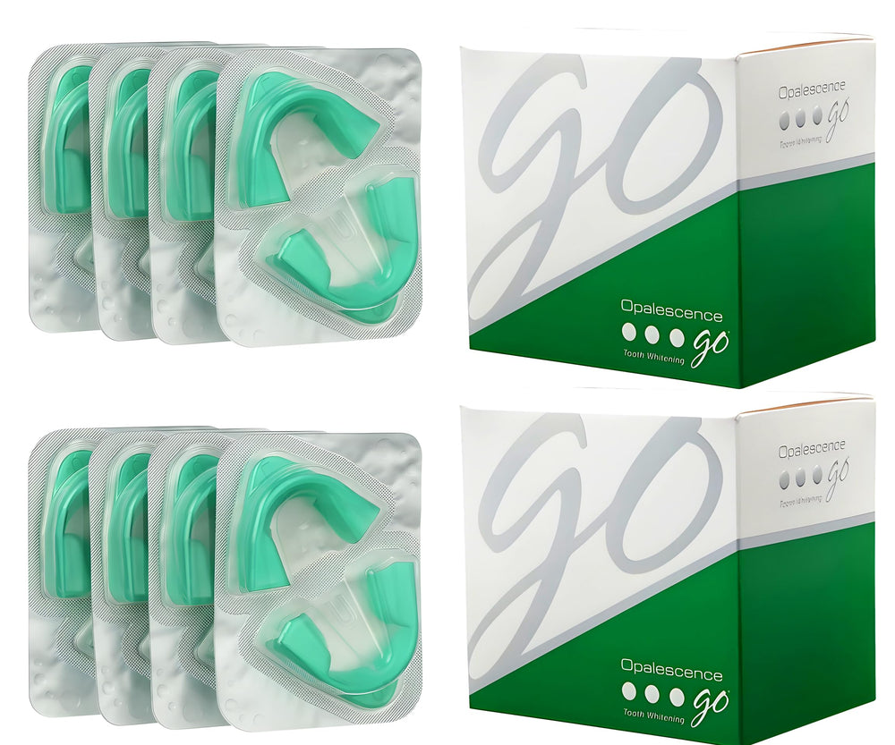 Opalescence Go 15% Mint ready-to-use trays emphasize mess-free treatment.