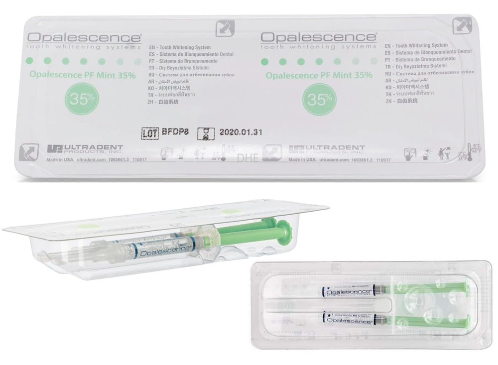 Opalescence 35% CP Mint gel used in 30–60 minute sessions.