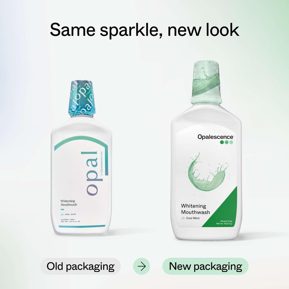 Opalescence cool mint mouthwash bottle front label highlights hydrogen peroxide formula