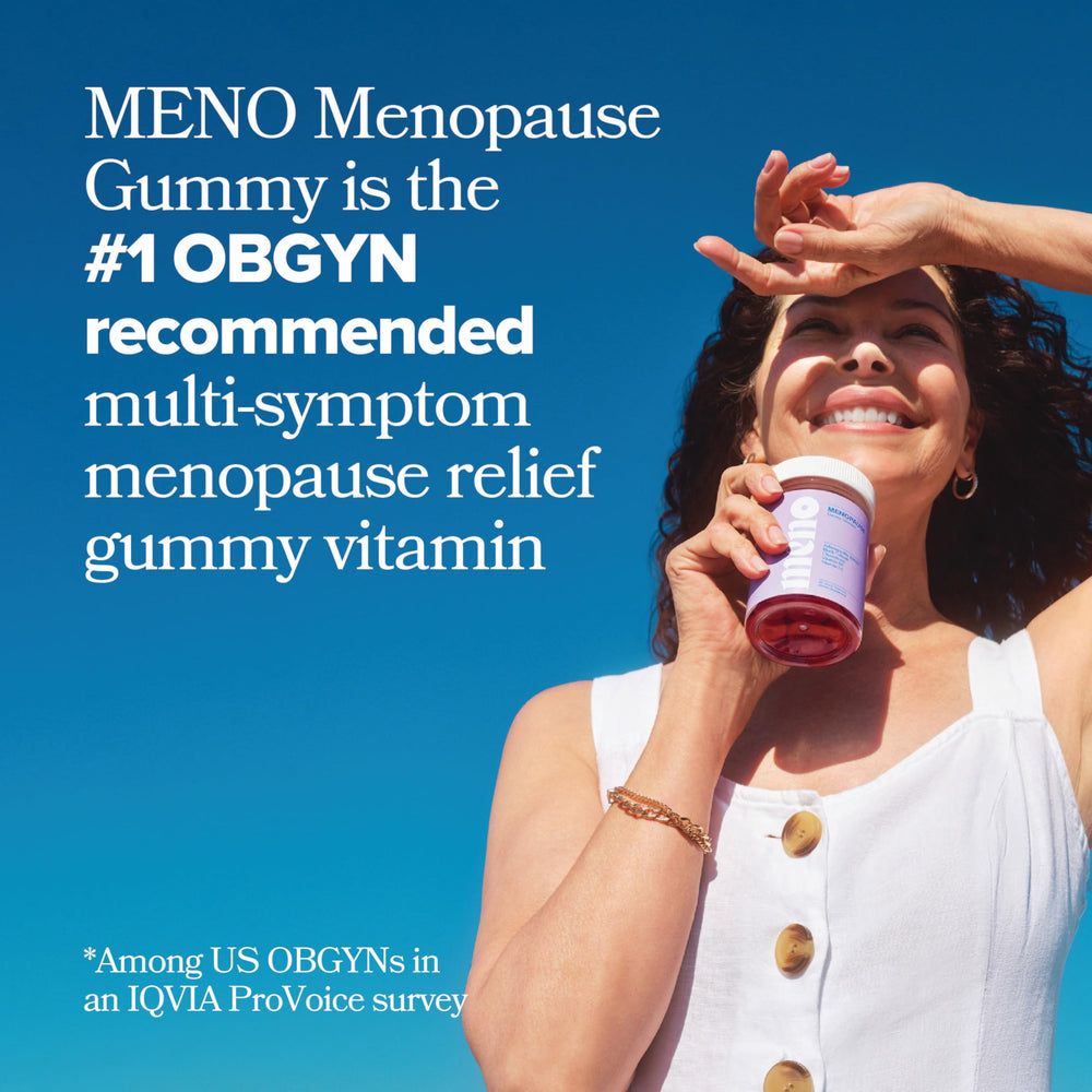 O Positiv MENO gummies with water for a daily routine.