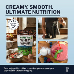 Opportuniteas Grass Fed Coffee Whey nutrition panel highlights 27g protein per serving