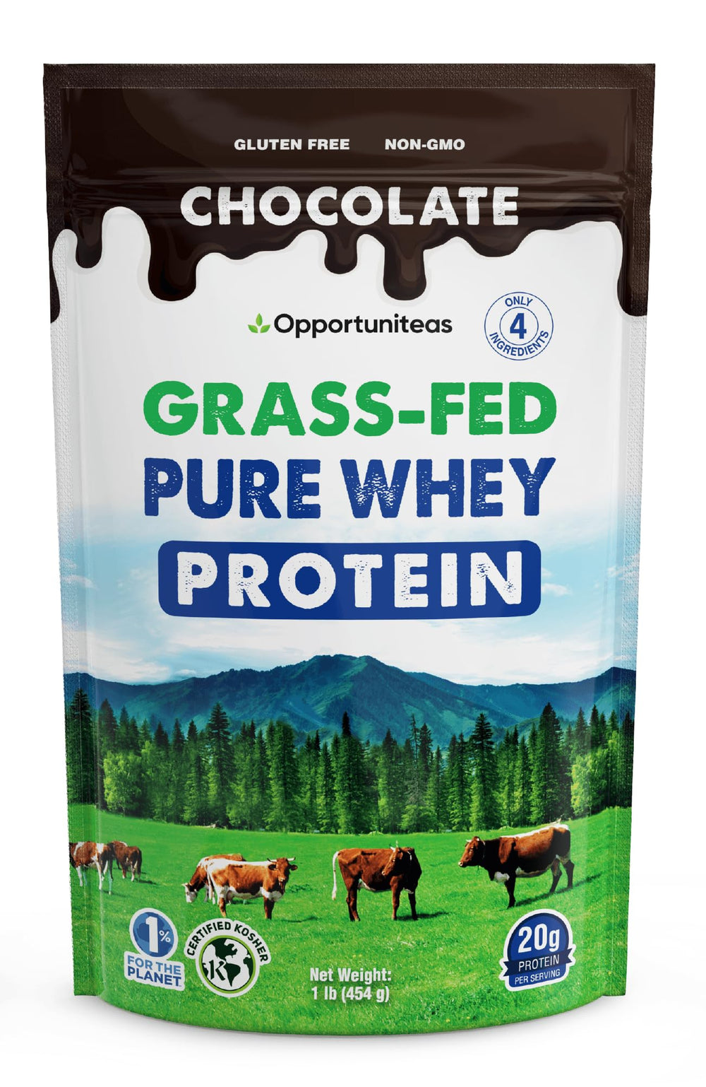 Opportuniteas grass-fed whey chocolate bottle for post-workout shakes