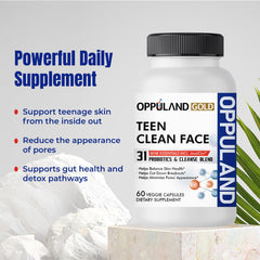 Oppuland probiotics capsules close-up for daily gut support and clearer skin.