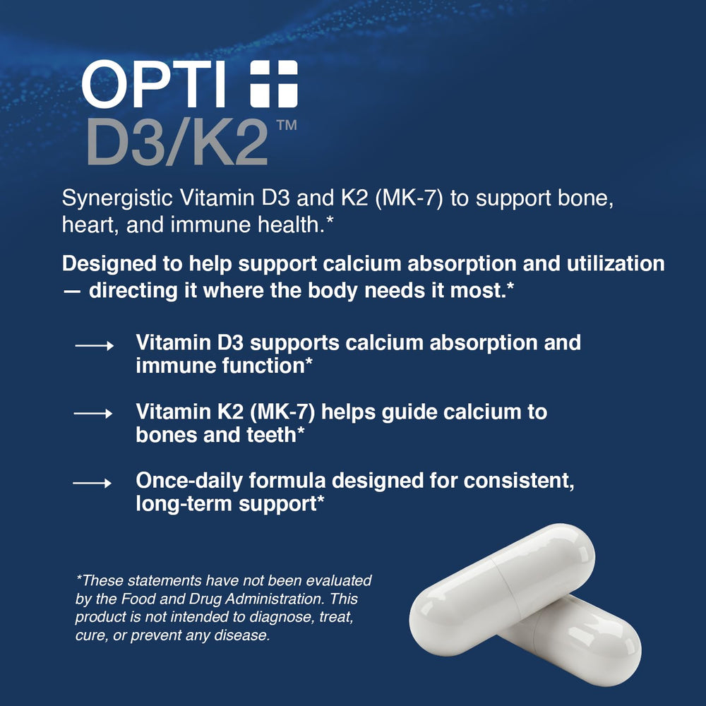 Opti Life MD OptiD3K2 capsules—ready for daily intake.