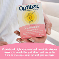 Optibac One Week Flat sachet being poured into water for easy daily intake.