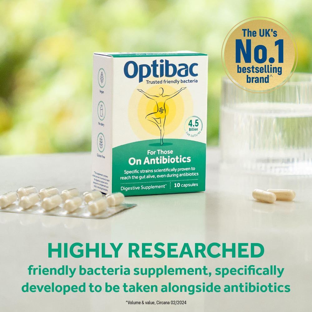 Optibac Probiotics four-strains survive antibiotics capsule promotes microbial resilience