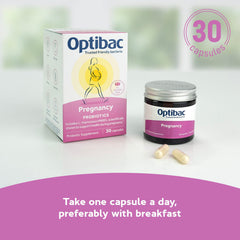 Optibac Probiotics Pregnancy packaging closeup showing clear product information.