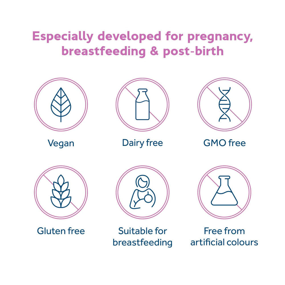 Optibac Probiotics Pregnancy vegan symbol on packaging signals plant-based option.