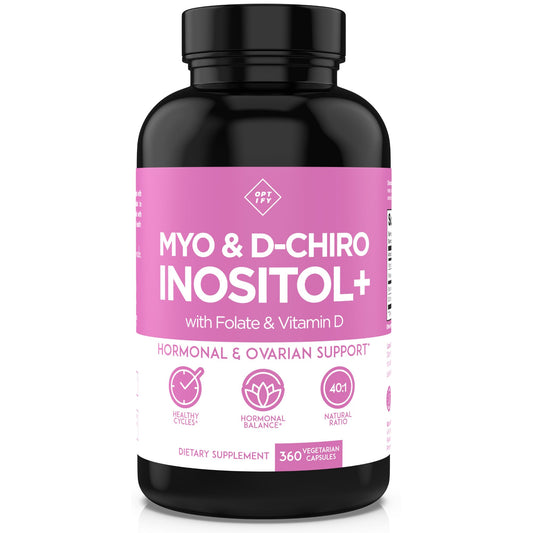Optify Inositol 40:1 ratio bottle signals balance and potential hormonal support.