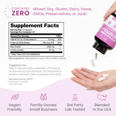 Optify Inositol vegan capsules indicate dairy-free, gluten-free, soy-free use.