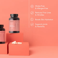 Optimal Blend Biocell Collagen capsules highlight easy absorption and joint support.