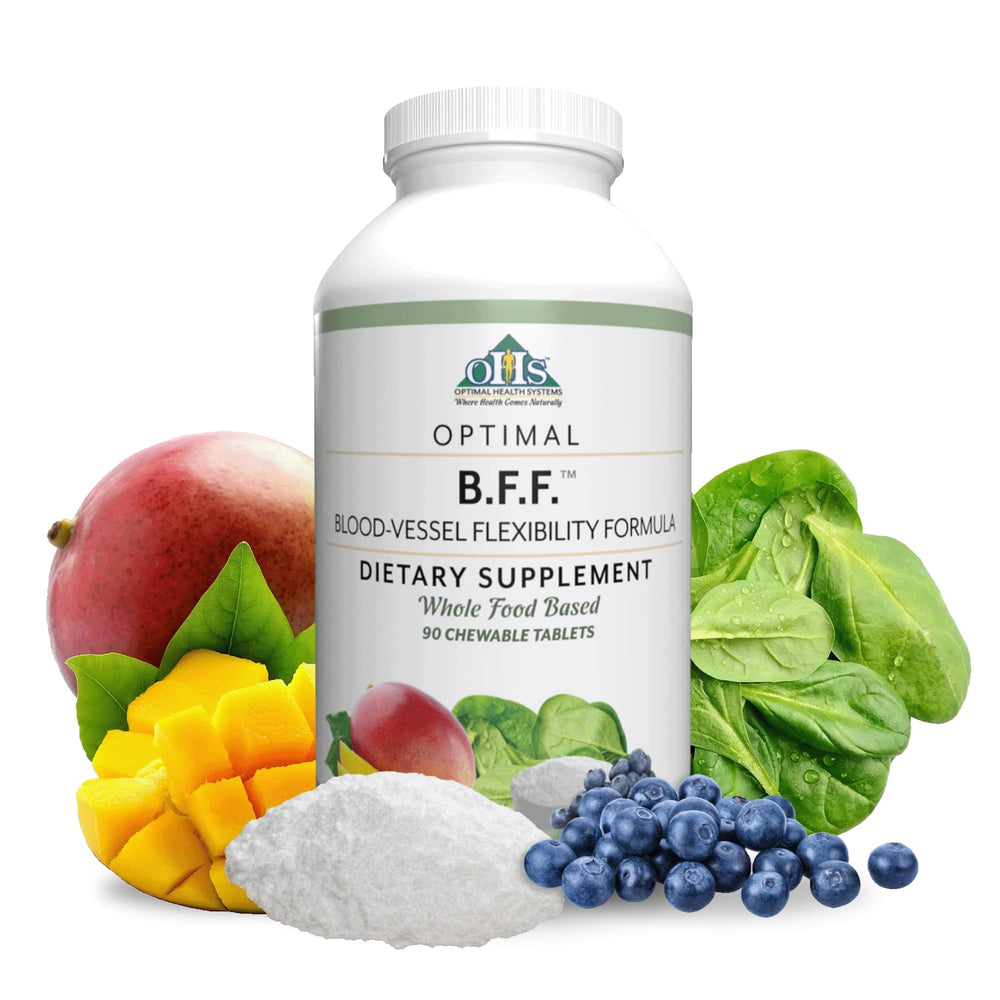 Optimal Health Systems BFF Chewable bottle front for daily circulation support.