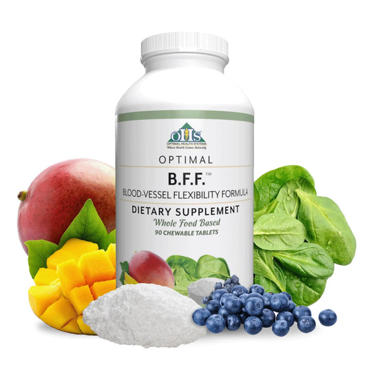 Optimal Health Systems BFF Chewable bottle front for daily circulation support.