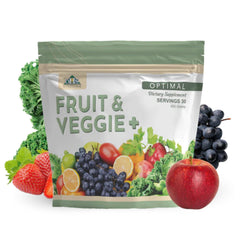 Optimal Health Systems Fruit & Veggie Plus bottle for daily wellness support.