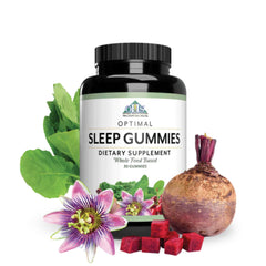 Optimal Health Systems Optimal Sleep Gummies bottle pour supports relaxed nights and healthier sleep.