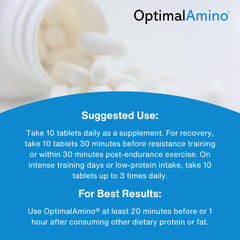 OptimalAmino ingredients panel close-up showcasing a clean, allergen-free formula for athletes