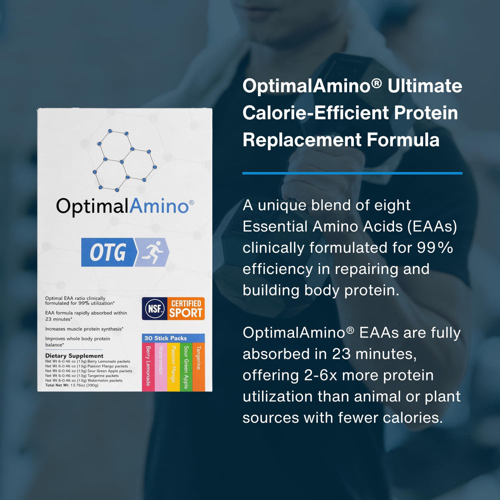 OptimalAmino OTG stick packs dissolving in water for quick hydration