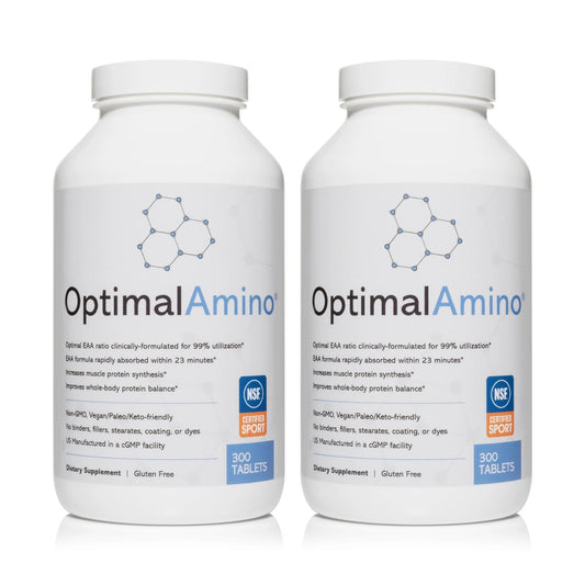 OptimalAmino tablets bottle front for workout amino acid support.