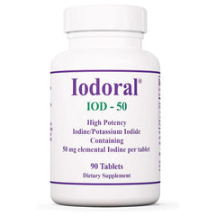 Optimox Iodoral 50 mg bottle close-up for thyroid support.