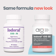 Optimox Iodoral tablets close-up showing iodine and potassium iodide for thyroid support.