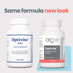 Optimox Optivite PMS tablets close-up showing dosage details for balance