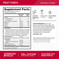 Optimum Nutrition Amin.O. Energy Powder mixed glass displaying vibrant fruit punch color and hydration appeal.