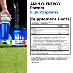 Optimum Nutrition Amino Energy blue raspberry powder dissolving in water for quick energy