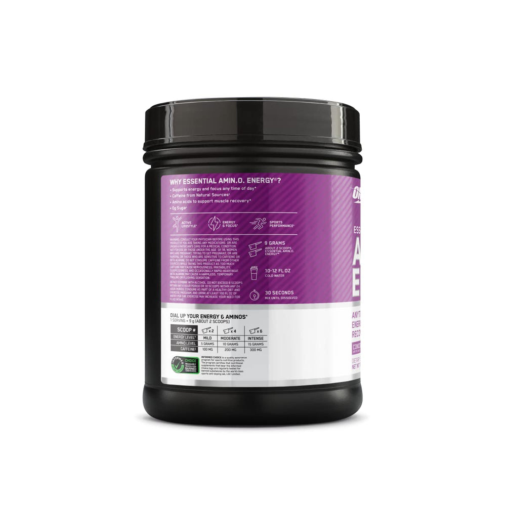 Optimum Nutrition Amino Energy Concord Grape gym bag setup for on-the-go energy
