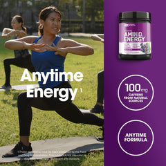 Optimum Nutrition Amino Energy Concord Grape label highlights amino blend and caffeine support