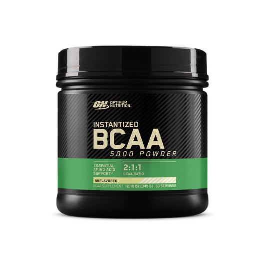 Optimum Nutrition BCAA 5000 bottle ready for post-workout recovery support.