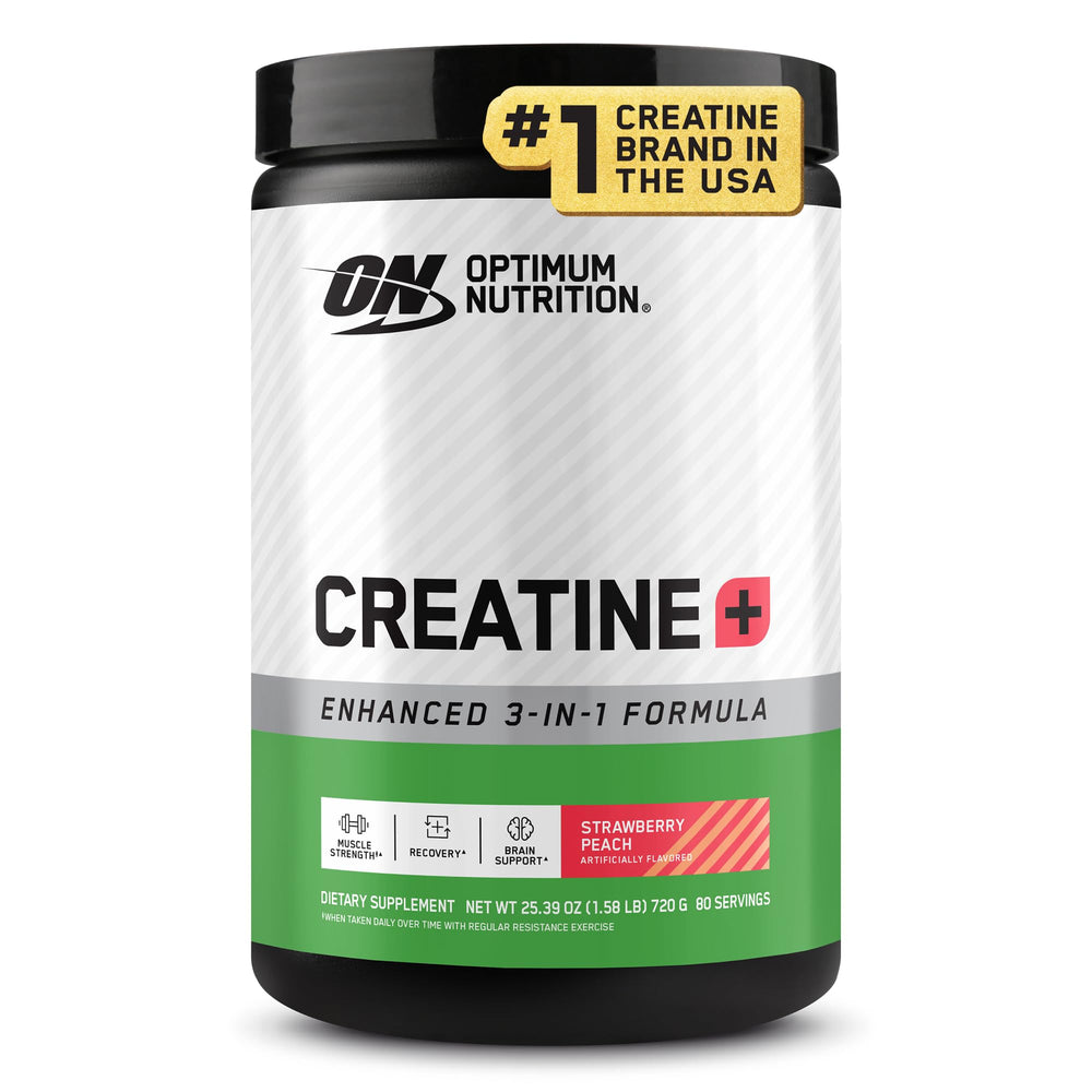 Optimum Nutrition Creatine Monohydrate Plus bottle promotes training support.