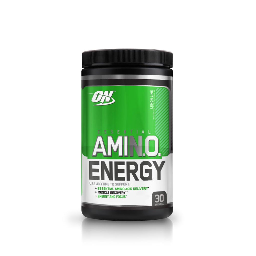 Amino acid blend graphic on Essential Amino Energy packaging highlighting BCAAs and arginine.
