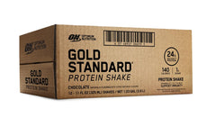 Product shot of Optimum Nutrition Gold Standard protein shake chocolate 11oz.