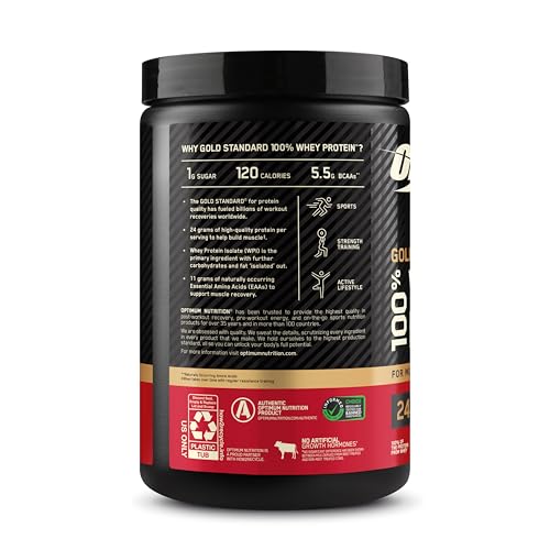 Optimum Nutrition Gold Standard whey shake close-up with creamy texture.