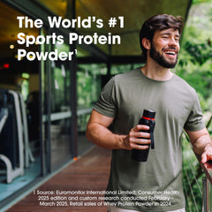 Optimum Nutrition Gold Standard whey tub nutrition facts close-up.