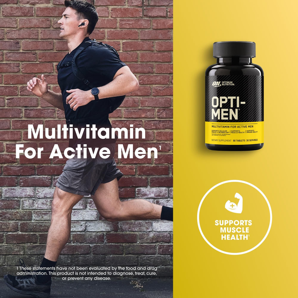 Optimum Nutrition Opti-Men tablets poured into hand for daily use