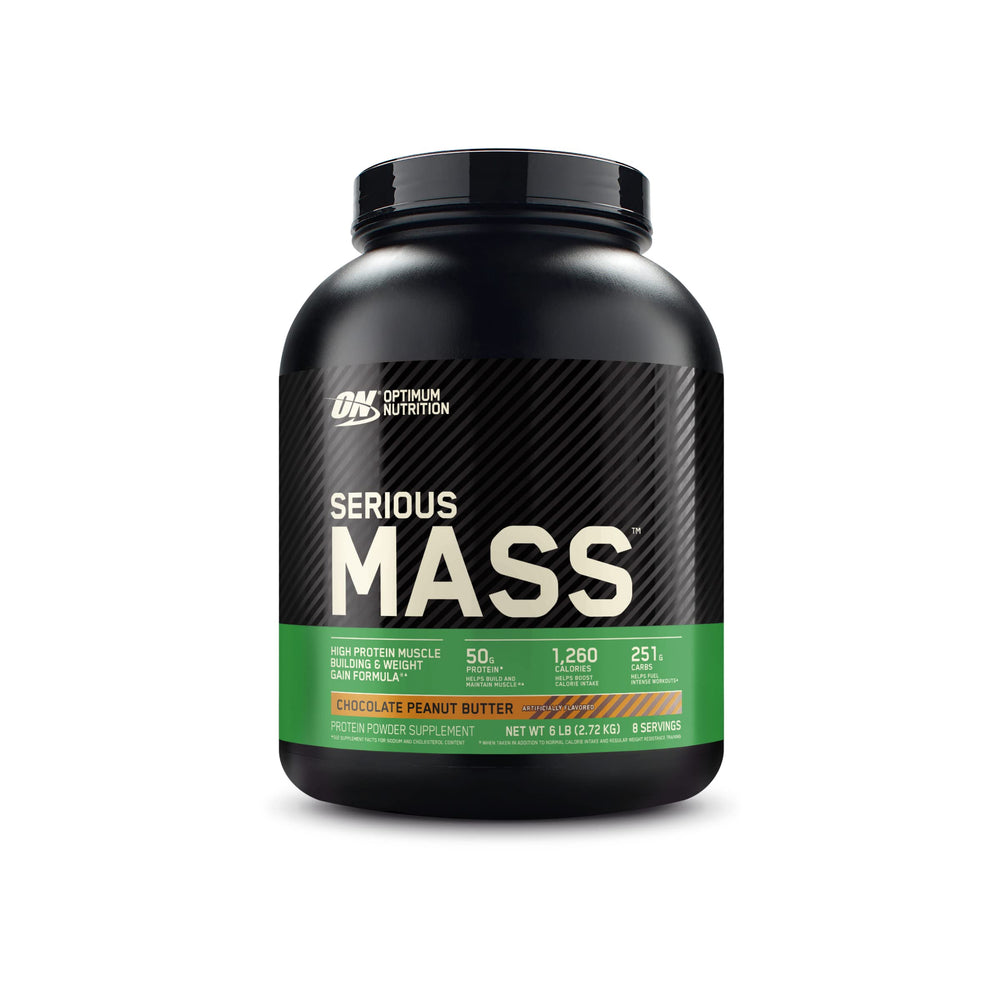 Optimum Nutrition Serious Mass bottle pouring shake for post‑workout energy