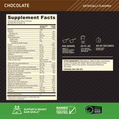 Optimum Nutrition Serious Mass chocolate nutrition label to help plan daily calories